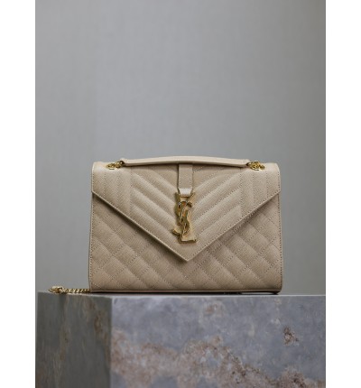 Ysl envelope medium in quilted grain de poudre embossed leather 24x17.5x6cm