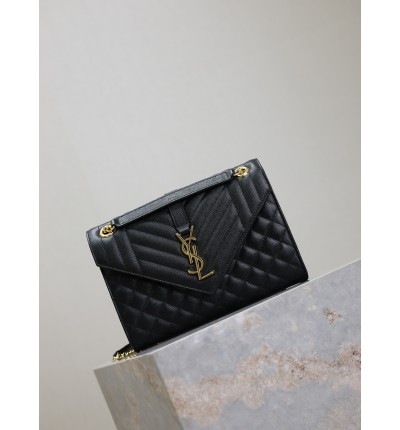 Ysl envelope medium in quilted grain de poudre embossed leather 24x17.5x6cm