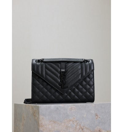 Ysl envelope medium in quilted grain de poudre embossed leather 24x17.5x6cm