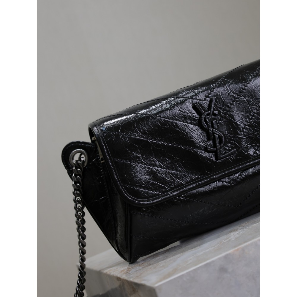 Ysl Crinkled Calfskin Matelasse Monogram Niki Body Bag 28x16x9cm Bags