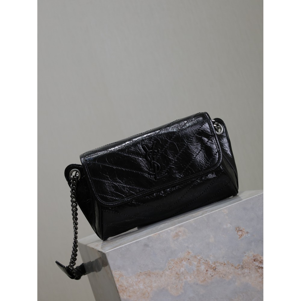 Ysl Crinkled Calfskin Matelasse Monogram Niki Body Bag 28x16x9cm Bags