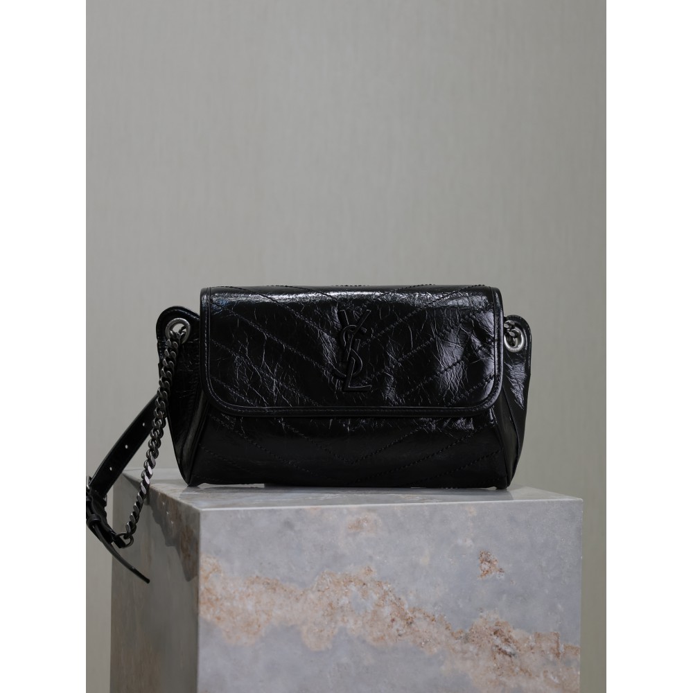 Ysl Crinkled Calfskin Matelasse Monogram Niki Body Bag 28x16x9cm Bags