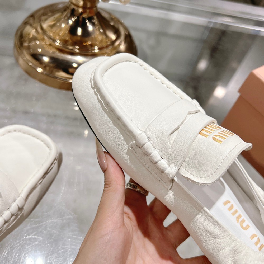 MiuMiu embossed logo squre toe loafers 35-42 Shoes