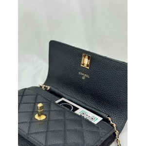 Chanel classic flap bag 19x12x4cm grained leather 100% Προσφορές