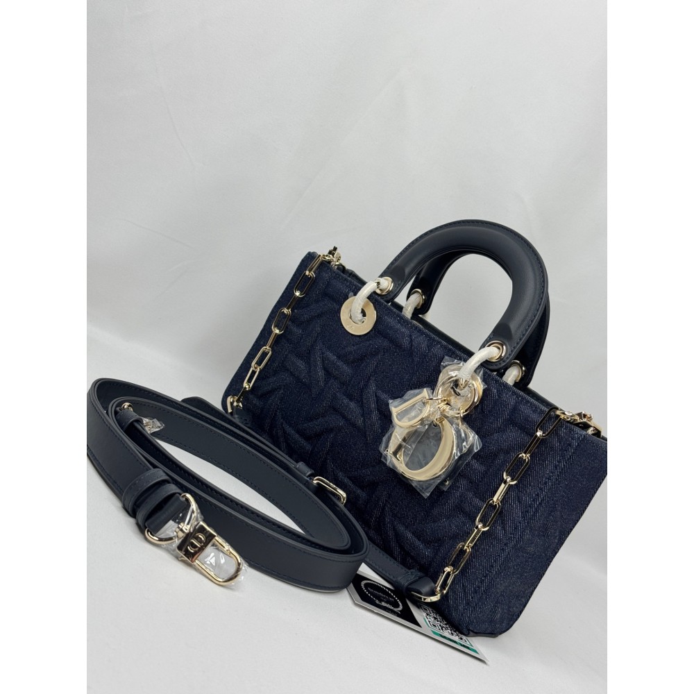 Dior d lady medium bag blue Graphic Cannage denim Bags