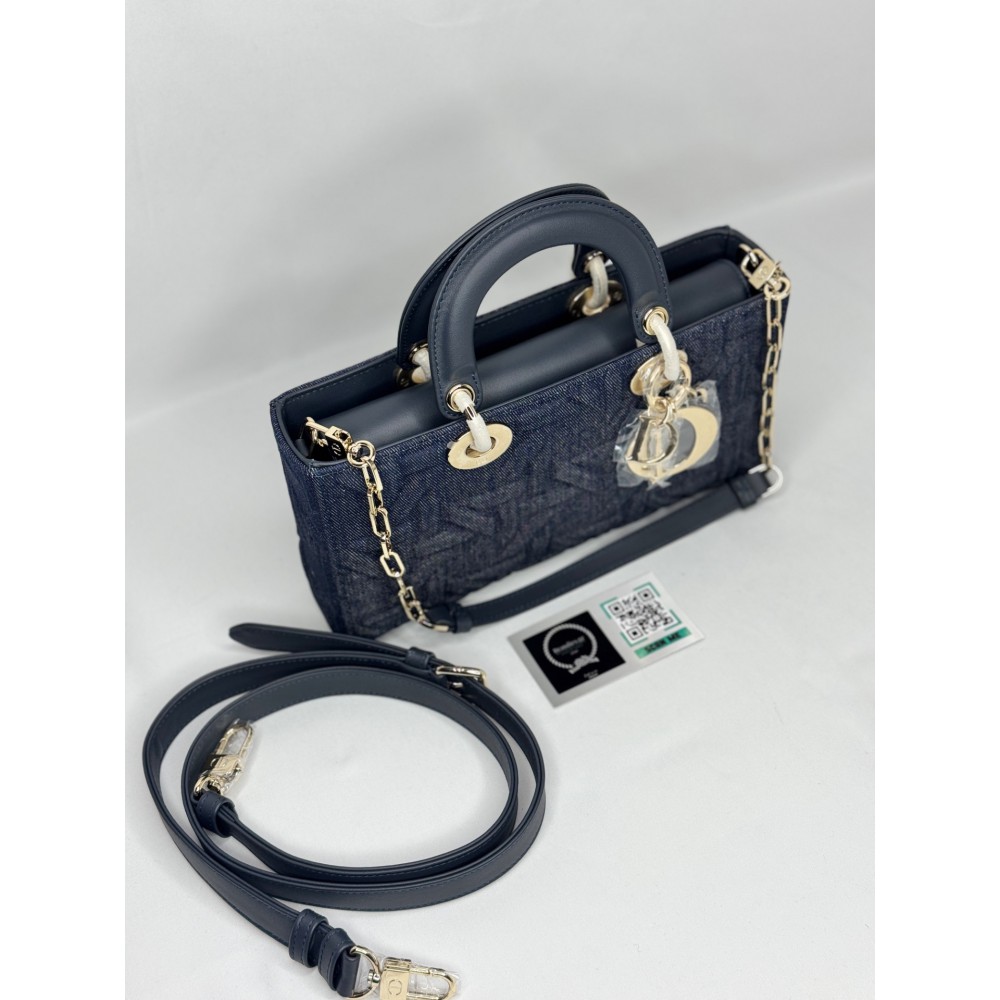 Dior d lady medium bag blue Graphic Cannage denim Bags
