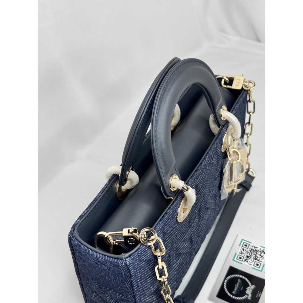 Dior d lady medium bag blue Graphic Cannage denim Bags