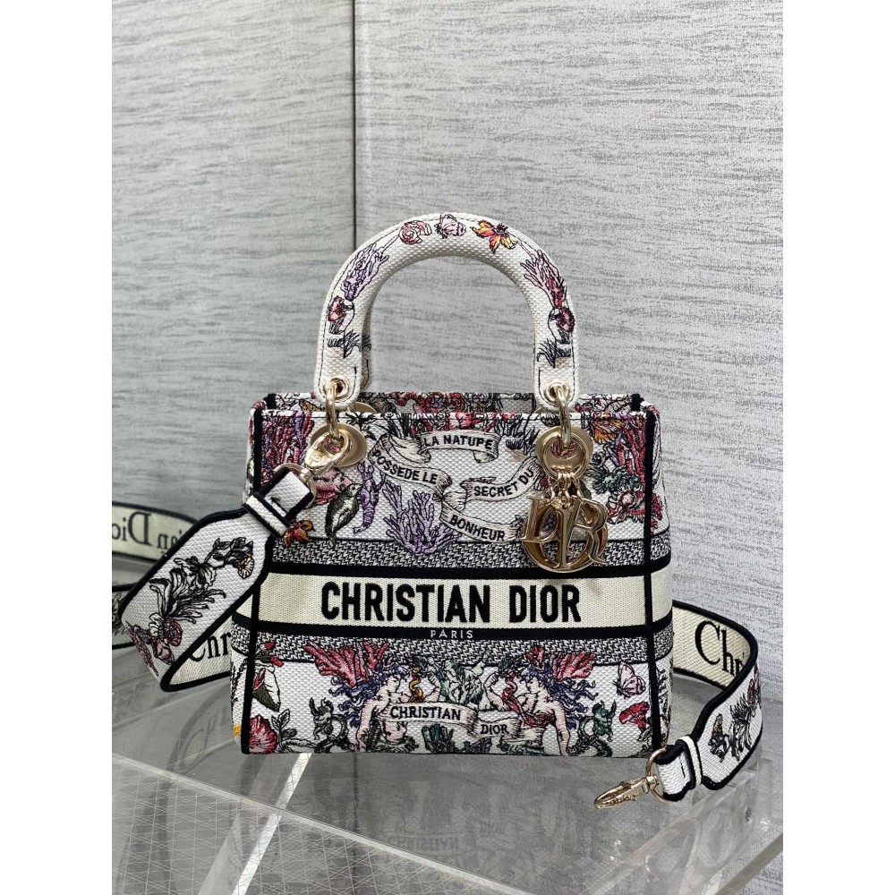 Dior lady medium size 24x20x11cm embroidery Bags