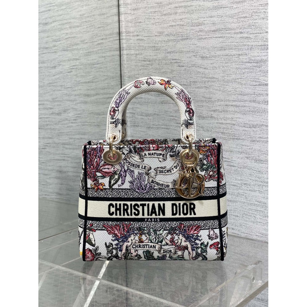 Dior lady medium size 24x20x11cm embroidery Bags