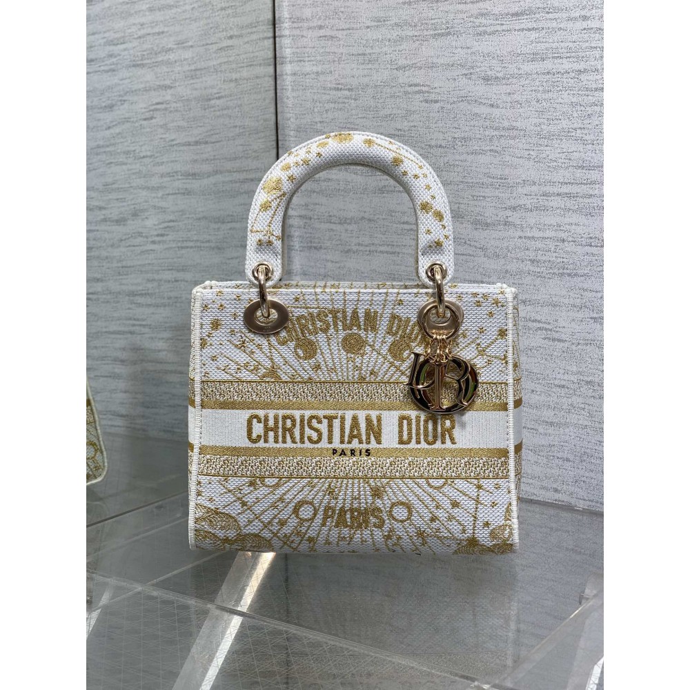 Dior lady medium size 24x20x11cm embroidery Bags