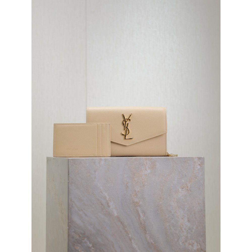 Ysl uptown chain wallet in grain de poudre embossed leather Bags