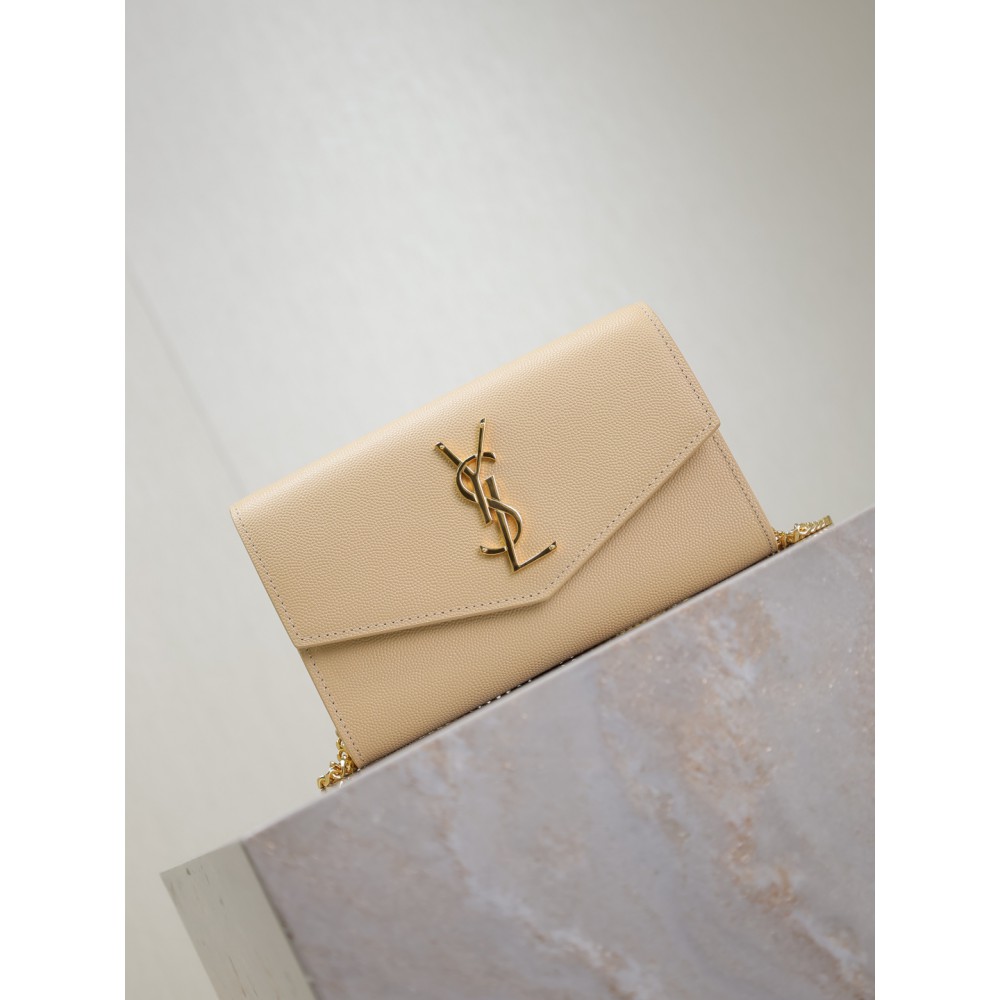 Ysl uptown chain wallet in grain de poudre embossed leather Bags