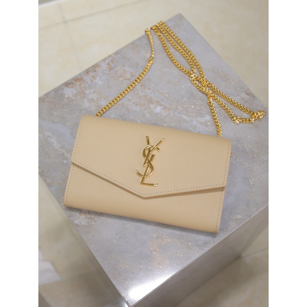 Ysl uptown chain wallet in grain de poudre embossed leather Bags
