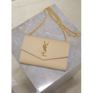 Ysl uptown chain wallet in grain de poudre embossed leather Bags