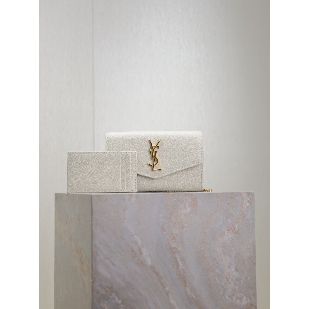 Ysl uptown chain wallet in grain de poudre embossed leather Bags