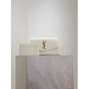 Ysl uptown chain wallet in grain de poudre embossed leather Bags