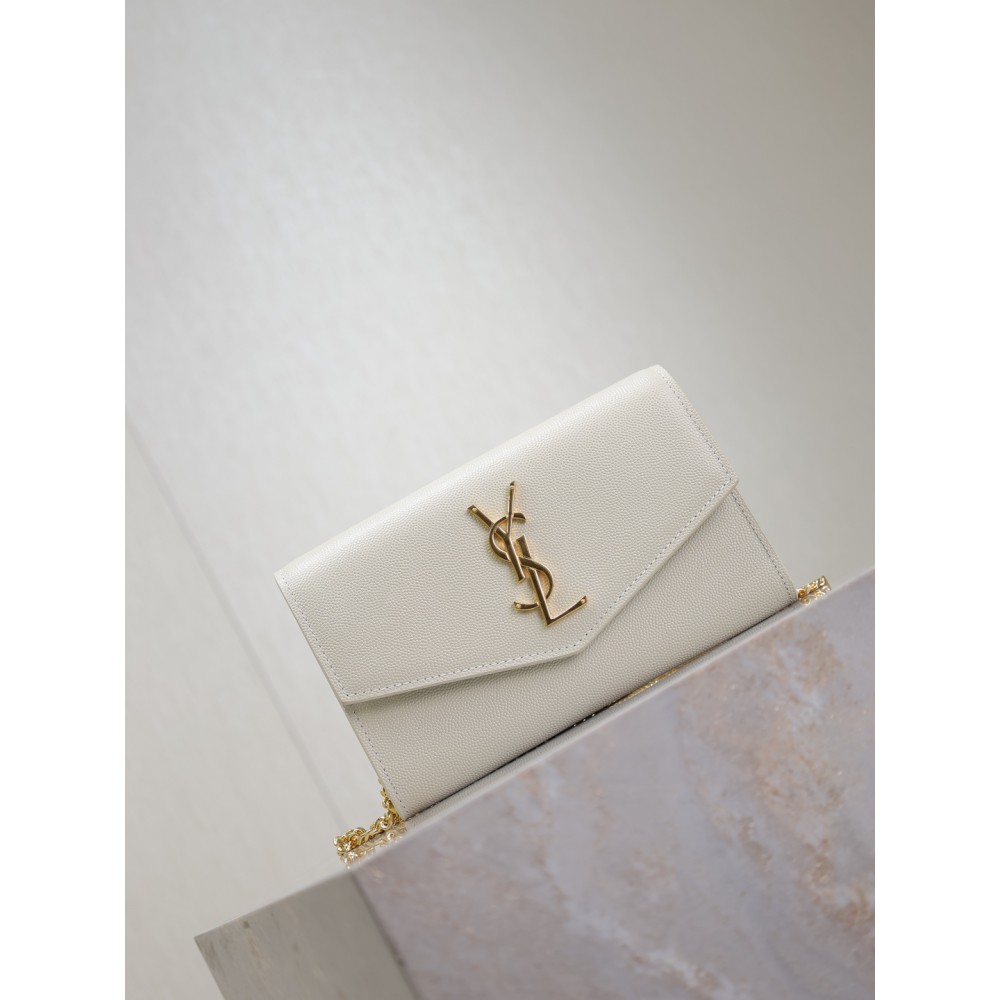 Ysl uptown chain wallet in grain de poudre embossed leather Bags