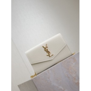 Ysl uptown chain wallet in grain de poudre embossed leather Bags