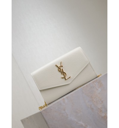 Ysl uptown chain wallet in grain de poudre embossed leather