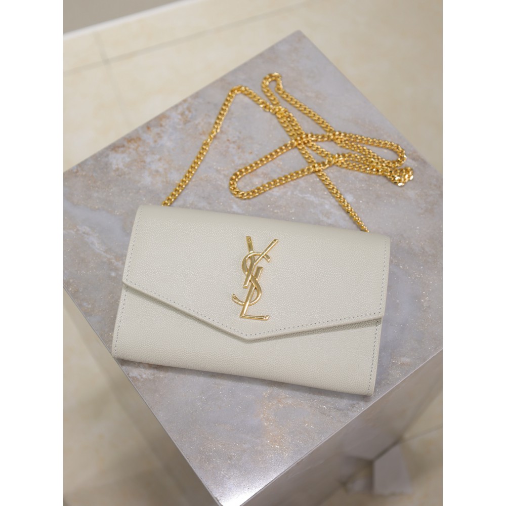Ysl uptown chain wallet in grain de poudre embossed leather Bags