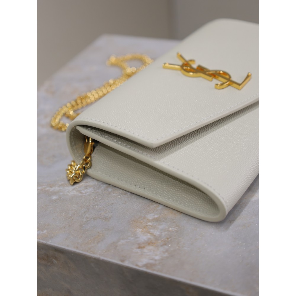 Ysl uptown chain wallet in grain de poudre embossed leather Bags