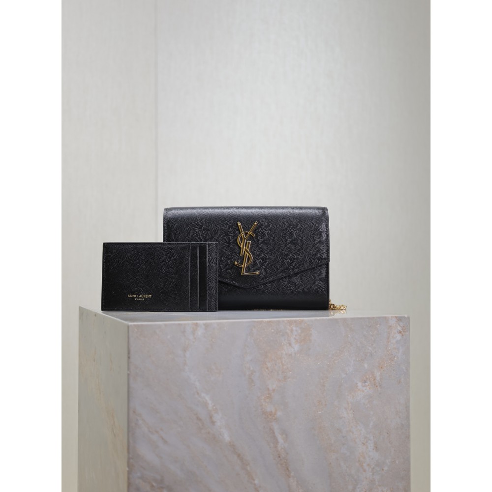 Ysl uptown chain wallet in grain de poudre embossed leather Bags