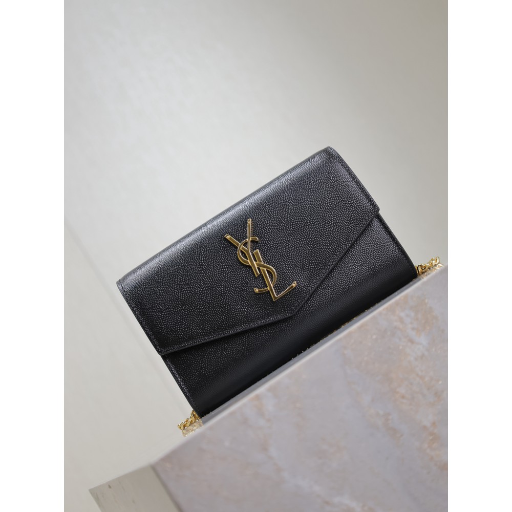 Ysl uptown chain wallet in grain de poudre embossed leather Bags