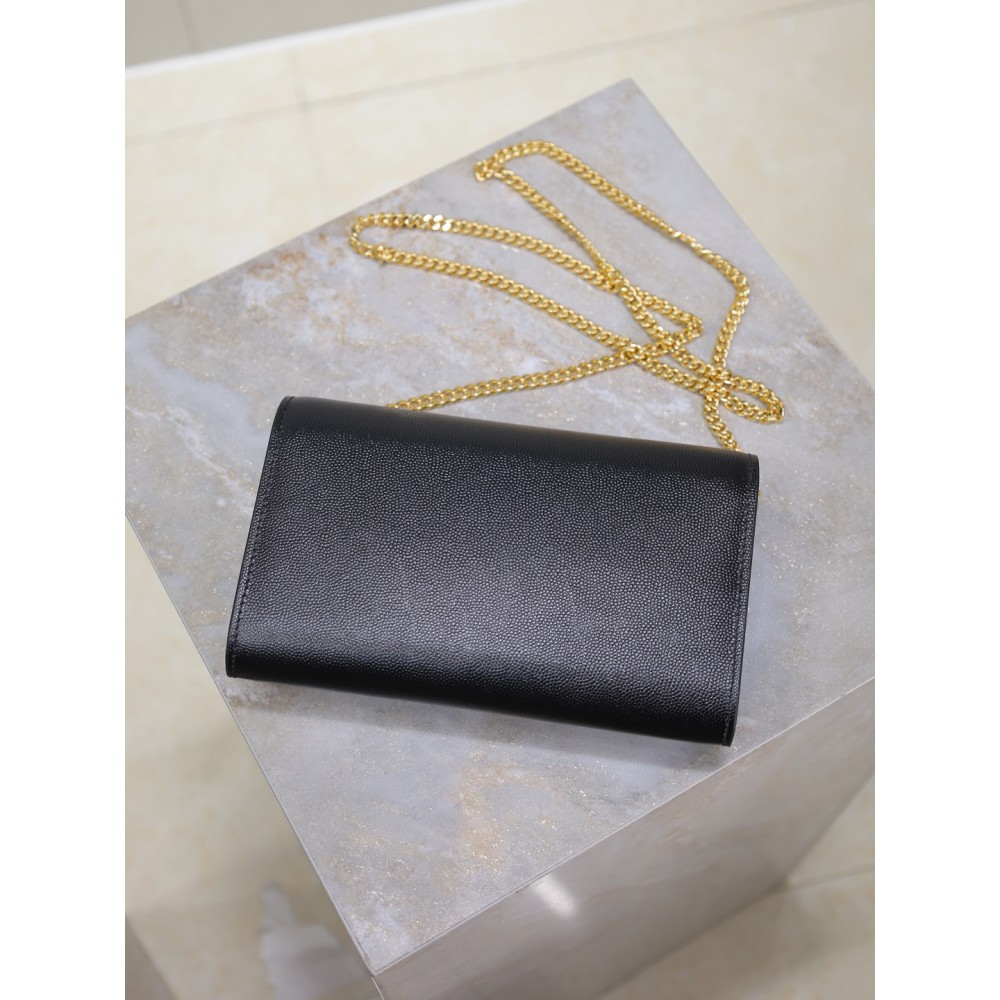 Ysl uptown chain wallet in grain de poudre embossed leather Bags