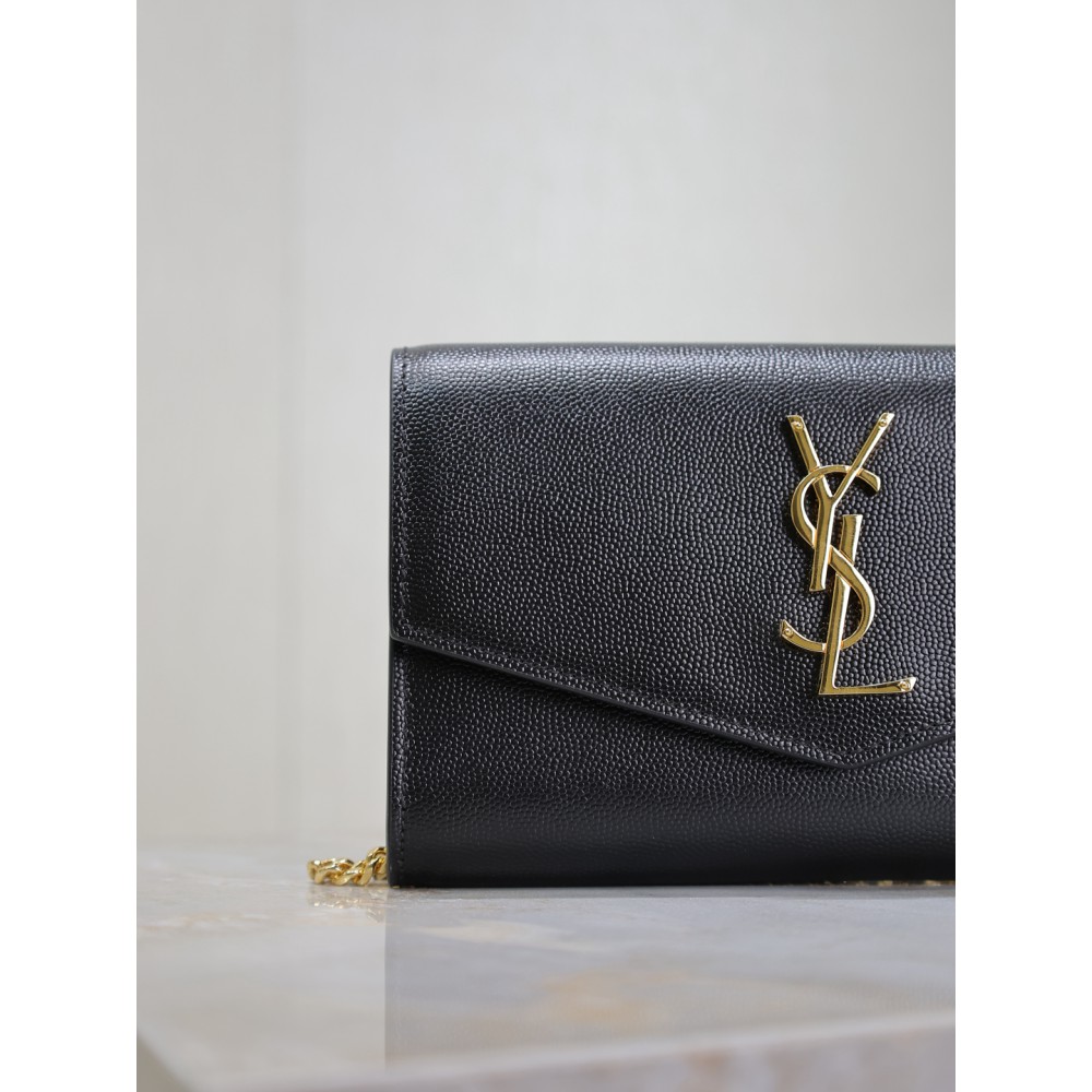 Ysl uptown chain wallet in grain de poudre embossed leather Bags