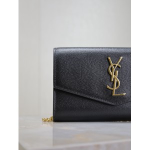 Ysl uptown chain wallet in grain de poudre embossed leather Bags