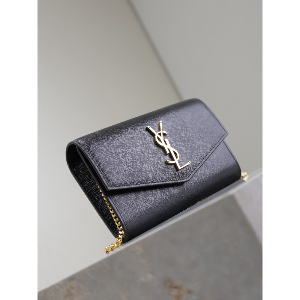 Ysl uptown chain wallet in grain de poudre embossed leather Bags