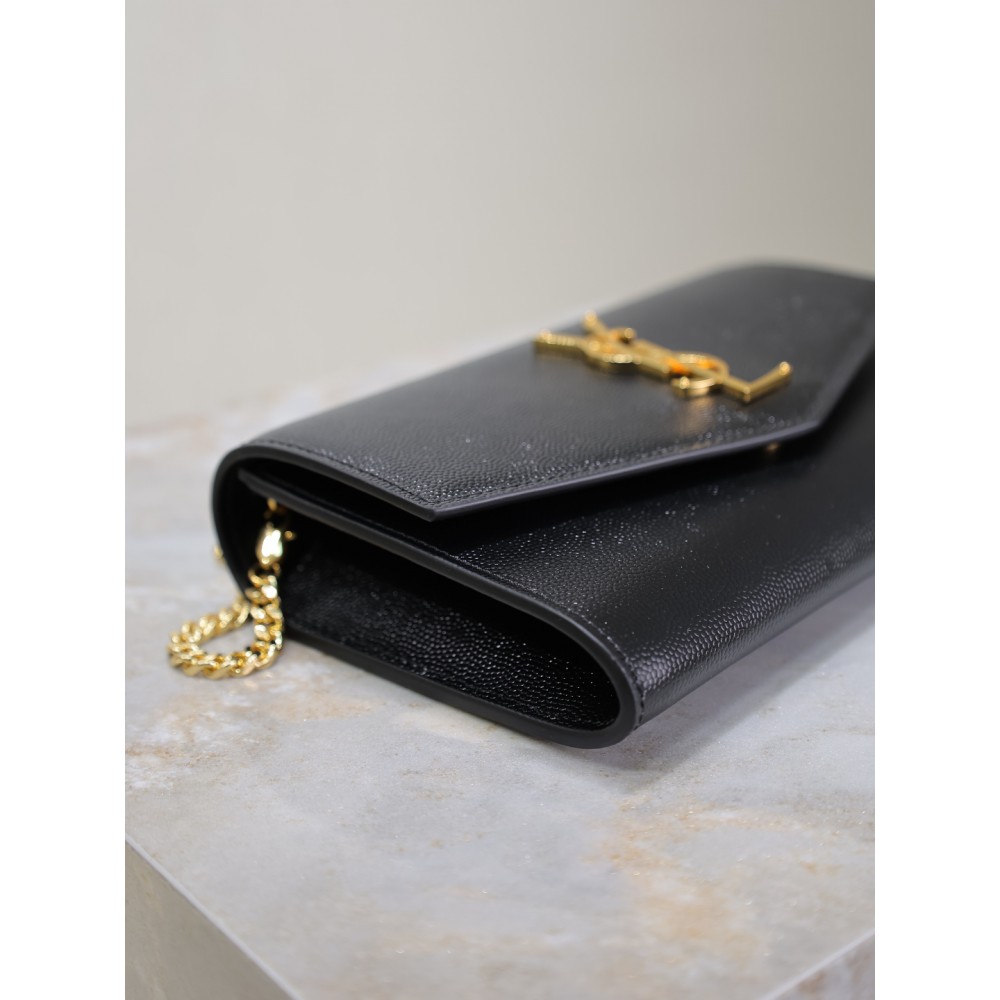 Ysl uptown chain wallet in grain de poudre embossed leather Bags