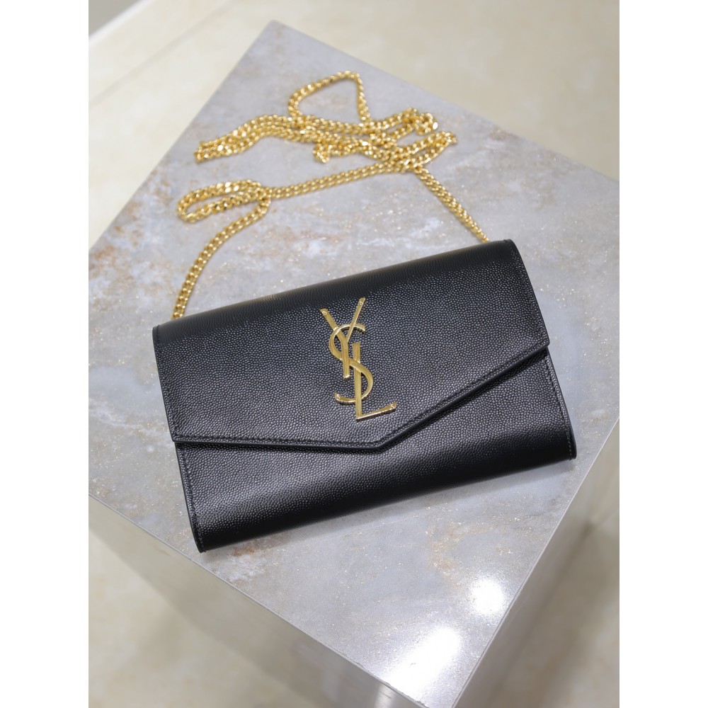 Ysl uptown chain wallet in grain de poudre embossed leather Bags