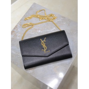 Ysl uptown chain wallet in grain de poudre embossed leather Bags