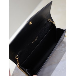 Ysl uptown chain wallet in grain de poudre embossed leather Bags