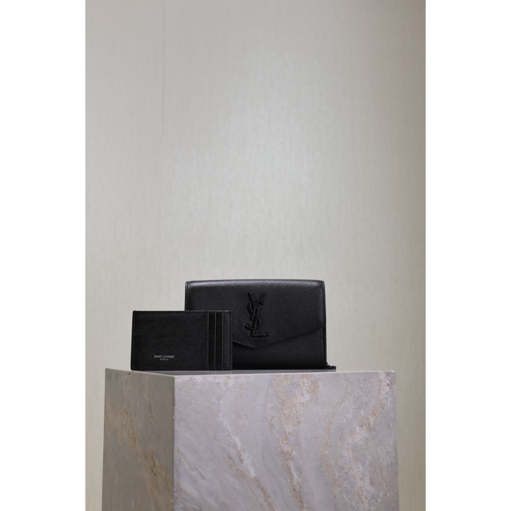 Ysl uptown chain wallet in grain de poudre embossed leather Bags