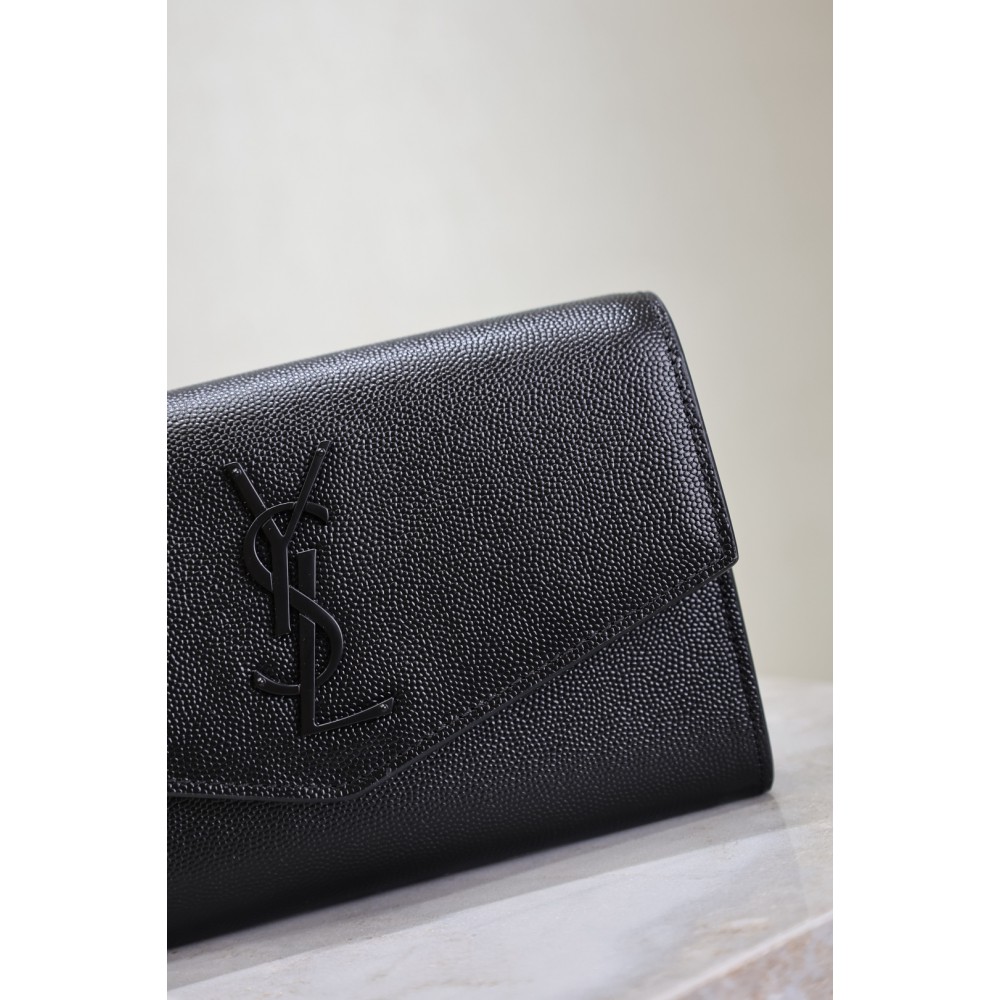 Ysl uptown chain wallet in grain de poudre embossed leather Bags