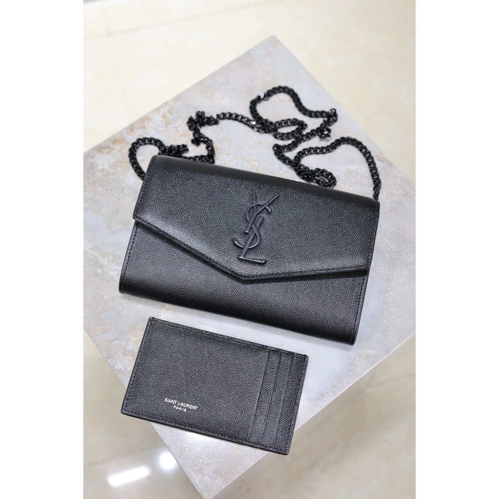 Ysl uptown chain wallet in grain de poudre embossed leather Bags
