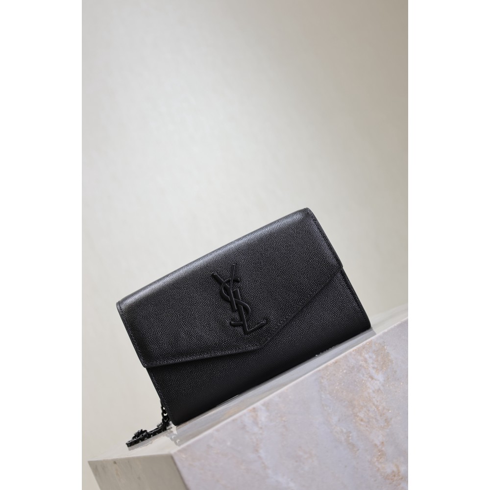 Ysl uptown chain wallet in grain de poudre embossed leather Bags