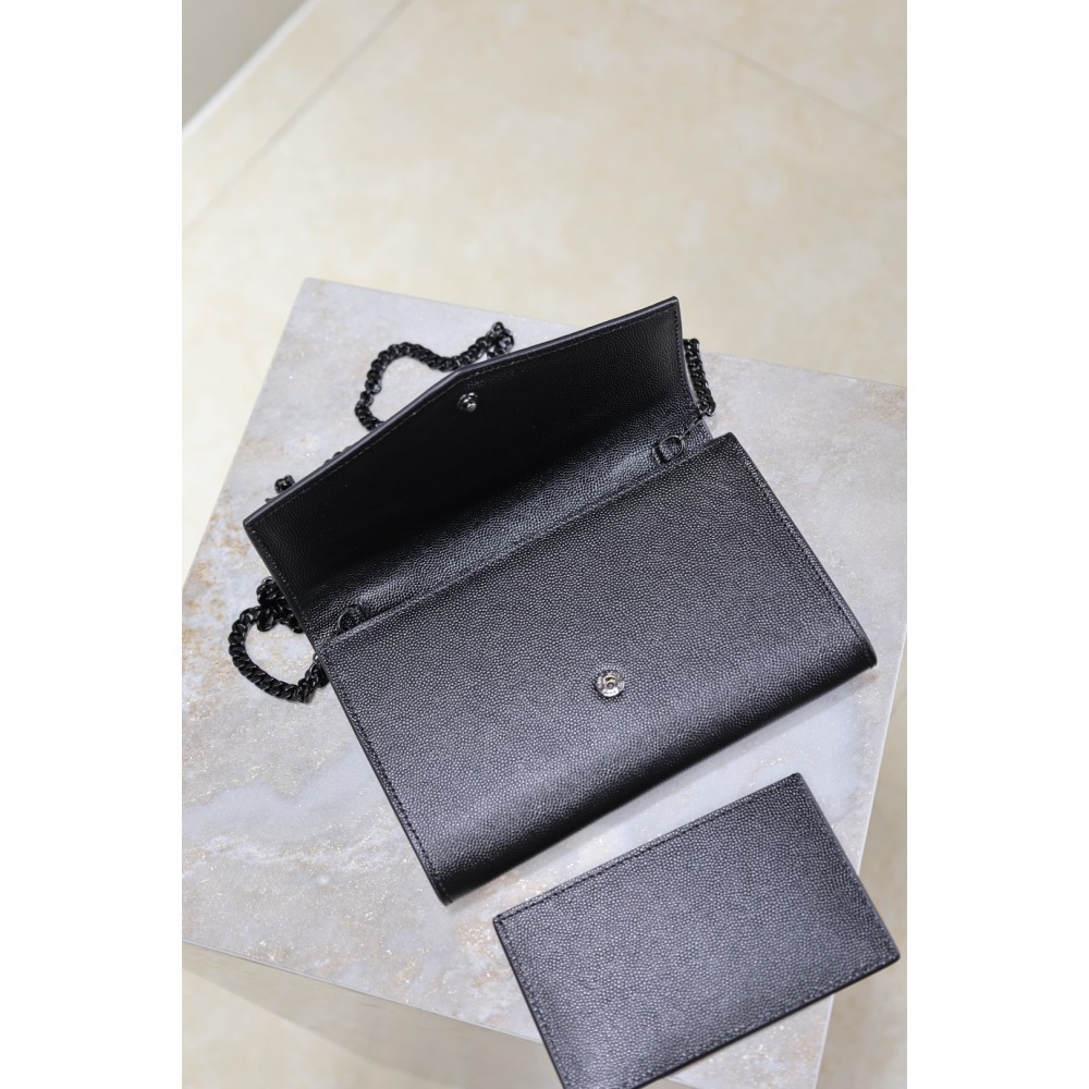 Ysl uptown chain wallet in grain de poudre embossed leather Bags