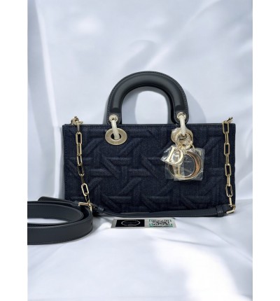 Dior d lady medium bag blue Graphic Cannage denim