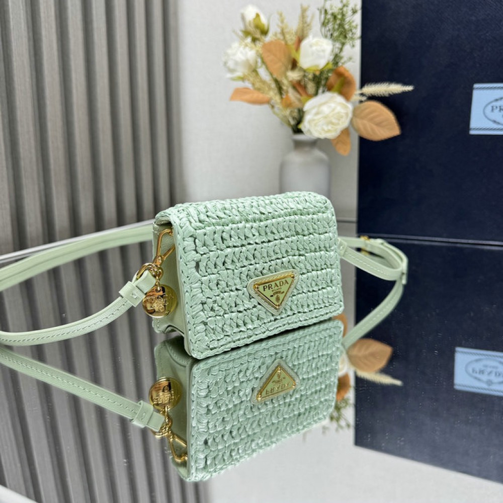 Prada raffia crochet card holder with strap 11.5x8cm Bags