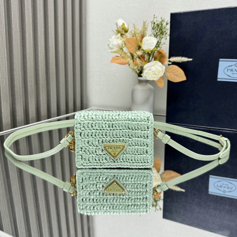 Prada raffia crochet card holder with strap 11.5x8cm Bags