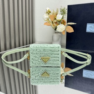 Prada raffia crochet card holder with strap 11.5x8cm Bags