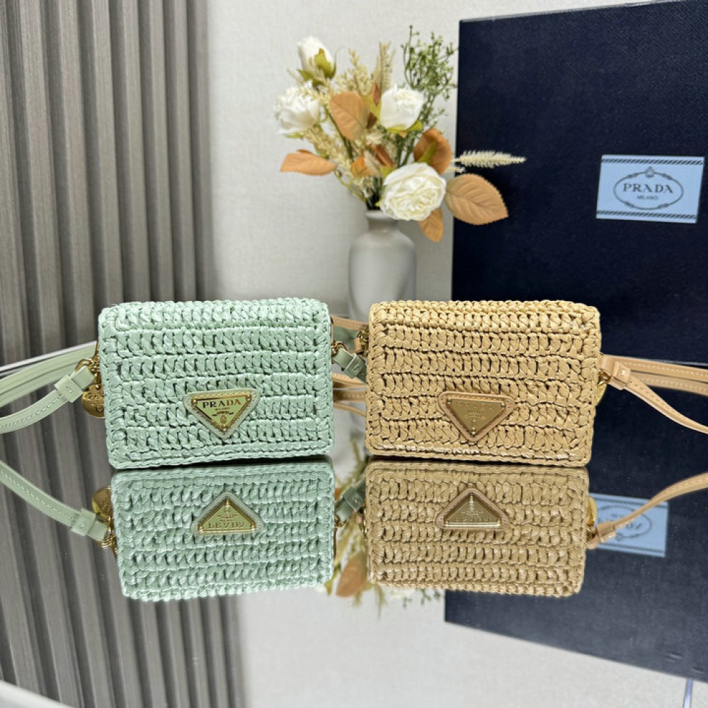 Prada raffia crochet card holder with strap 11.5x8cm Bags