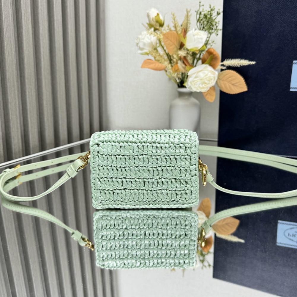 Prada raffia crochet card holder with strap 11.5x8cm Bags