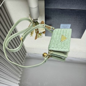 Prada raffia crochet card holder with strap 11.5x8cm Bags