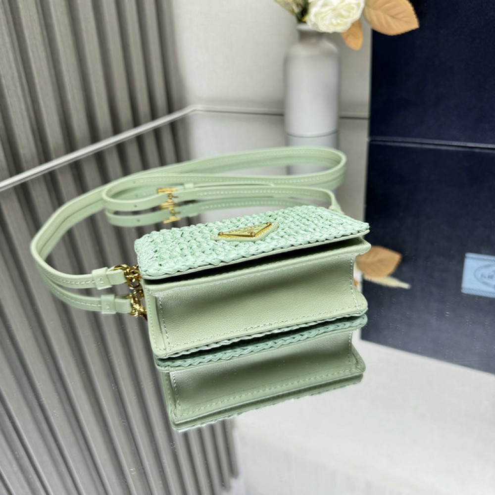 Prada raffia crochet card holder with strap 11.5x8cm Bags