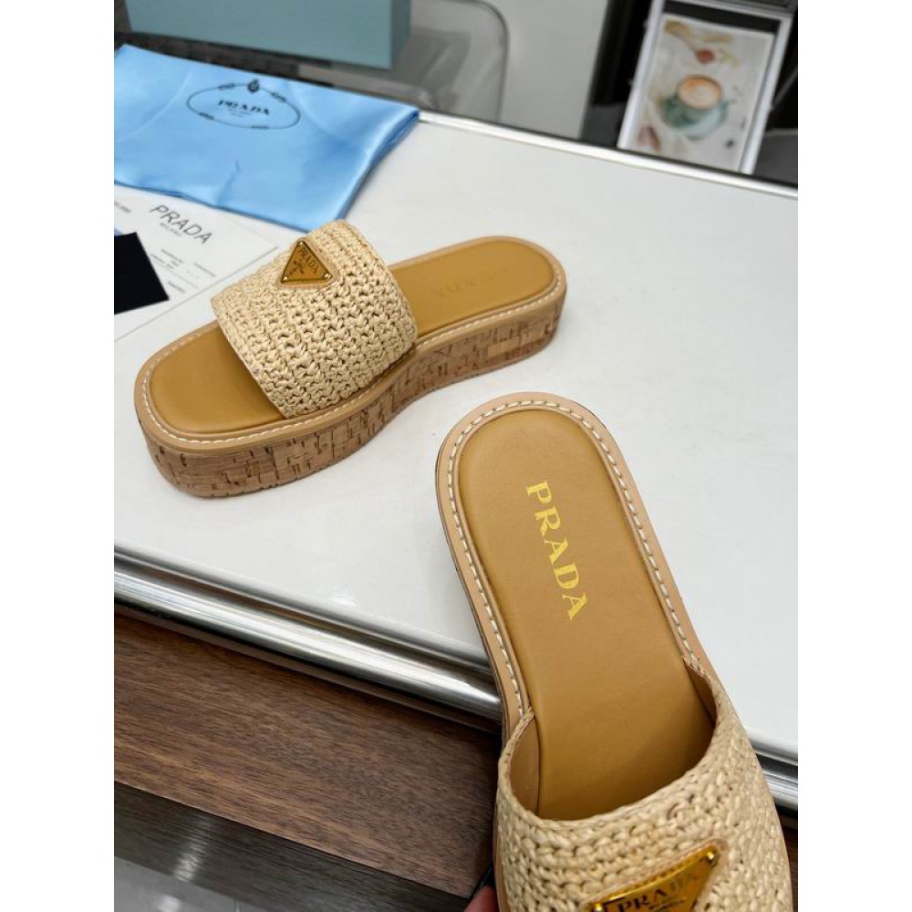 Prada natural crochet sandals platform slides 36-45 Shoes