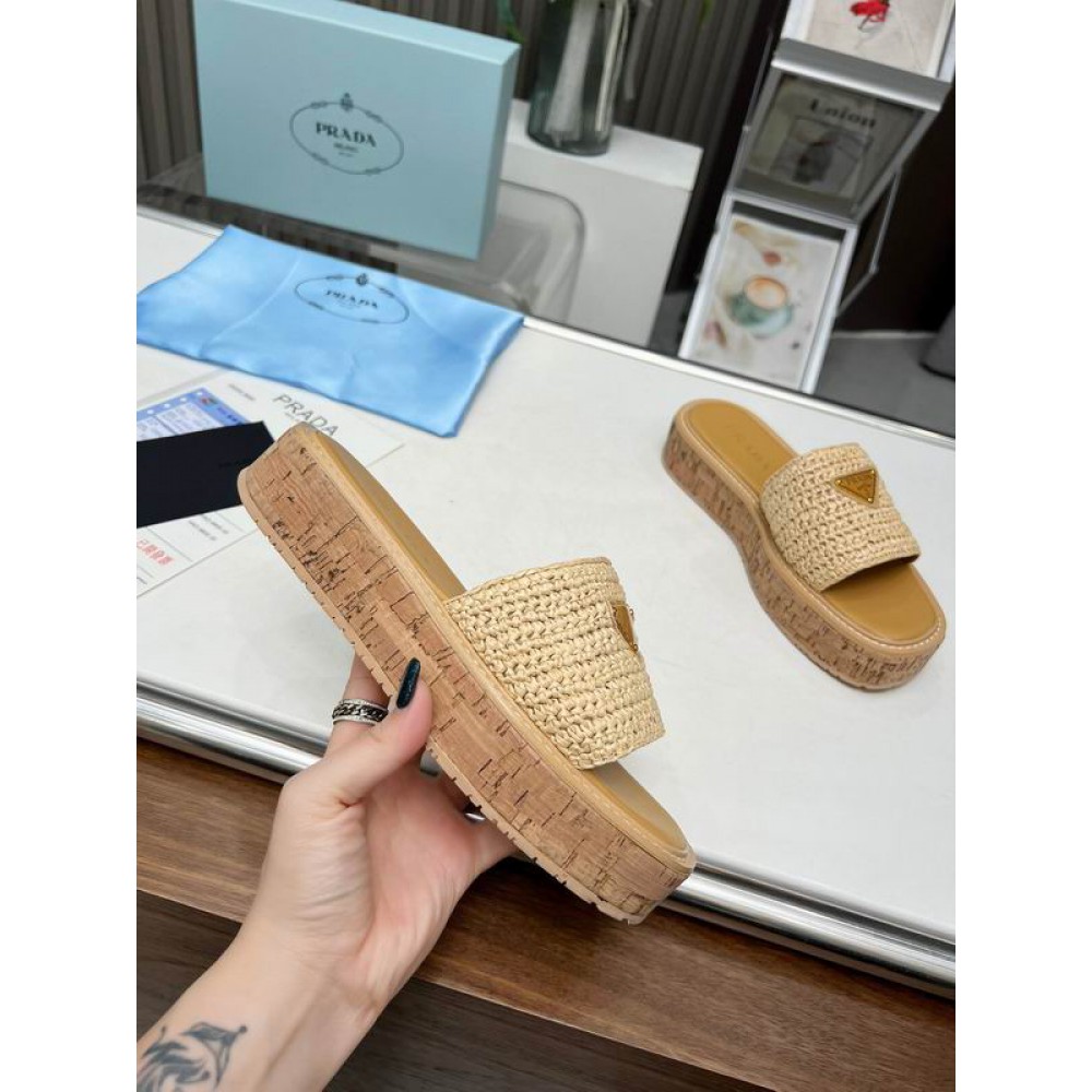 Prada natural crochet sandals platform slides 36-45 Shoes
